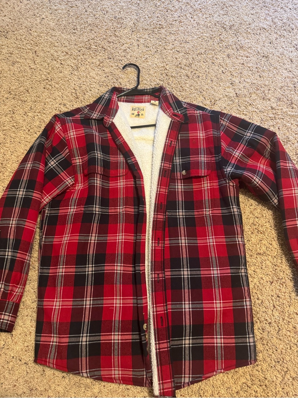 RedHead Red and Black Plaid Sherpa-Lined Button Shirt Jacket